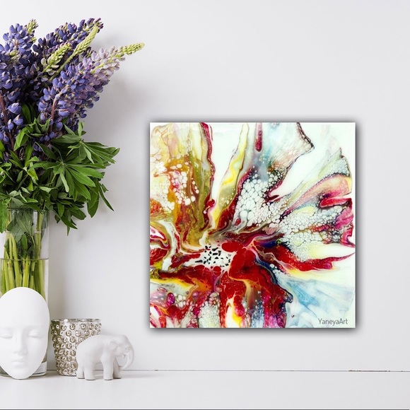 Off white red gold abstract flower Art Home Decor Resin Painting - Picture 6 of 7